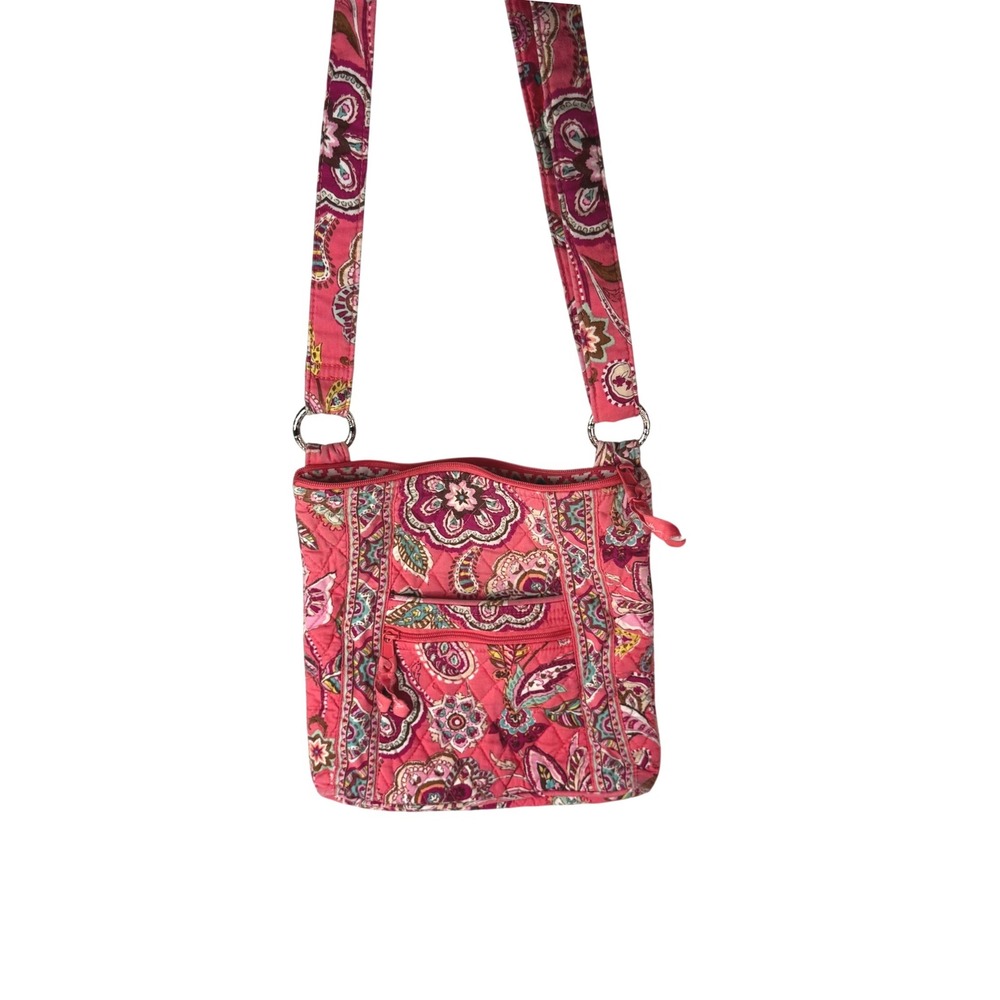 Vera Bradley Call Me Coral Quilted Cotton Paisley Crossbody Bag Pink Floral